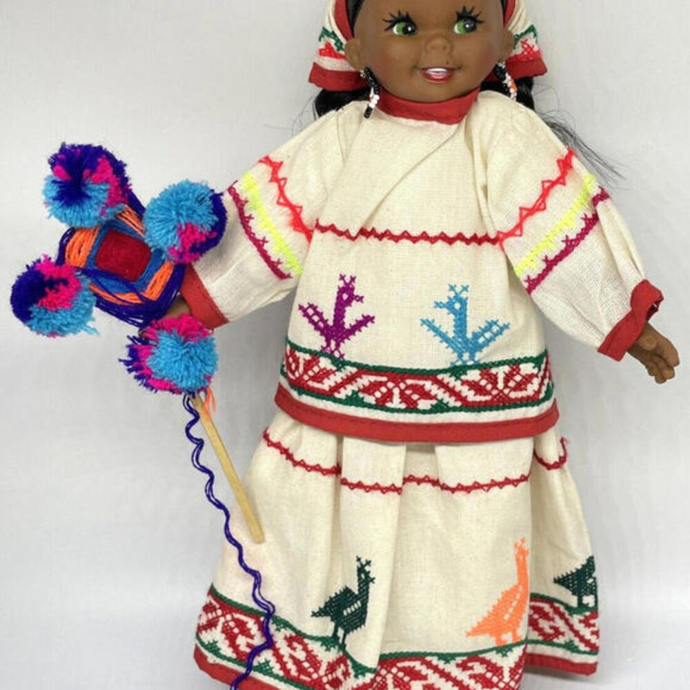 Vintage Huichol Mexican Doll 13"‎ Handmade Traditional Dress Folk Art Mexico